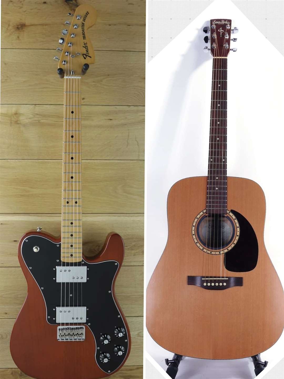 Fender Telecaster Deluxe, Simon & Patrick S6 acoustic guitar,