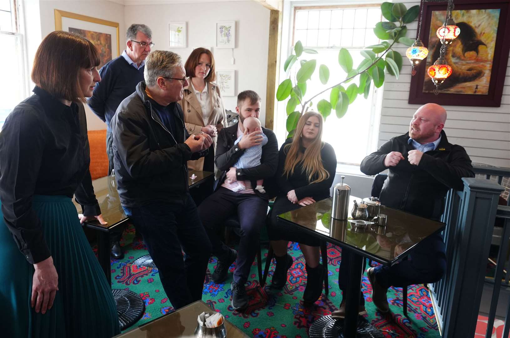 Labour leader Sir Keir Starmer and shadow chancellor Rachel Reeves in the Influence Cafe in Skinnergate, Darlington, during a visit to Teesside (Owen Humphreys/PA)
