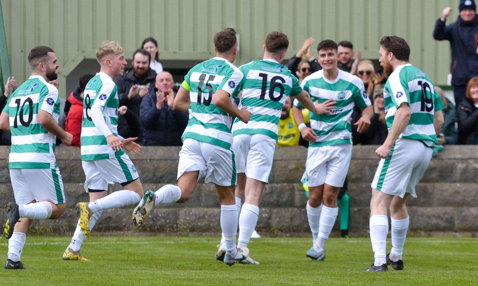 Buckie celebrate Max Barry's eight-minute match-winner. Picture: Tyler McNeill