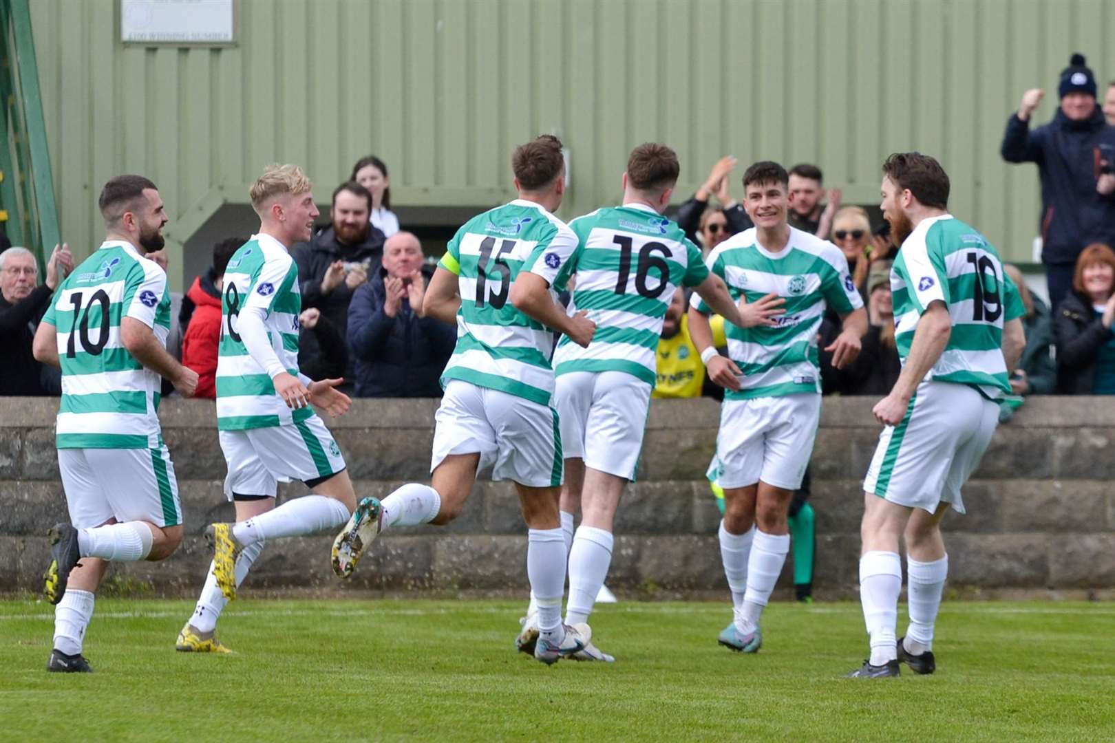 Buckie celebrate Max Barry's eight-minute match-winner. Picture: Tyler McNeill